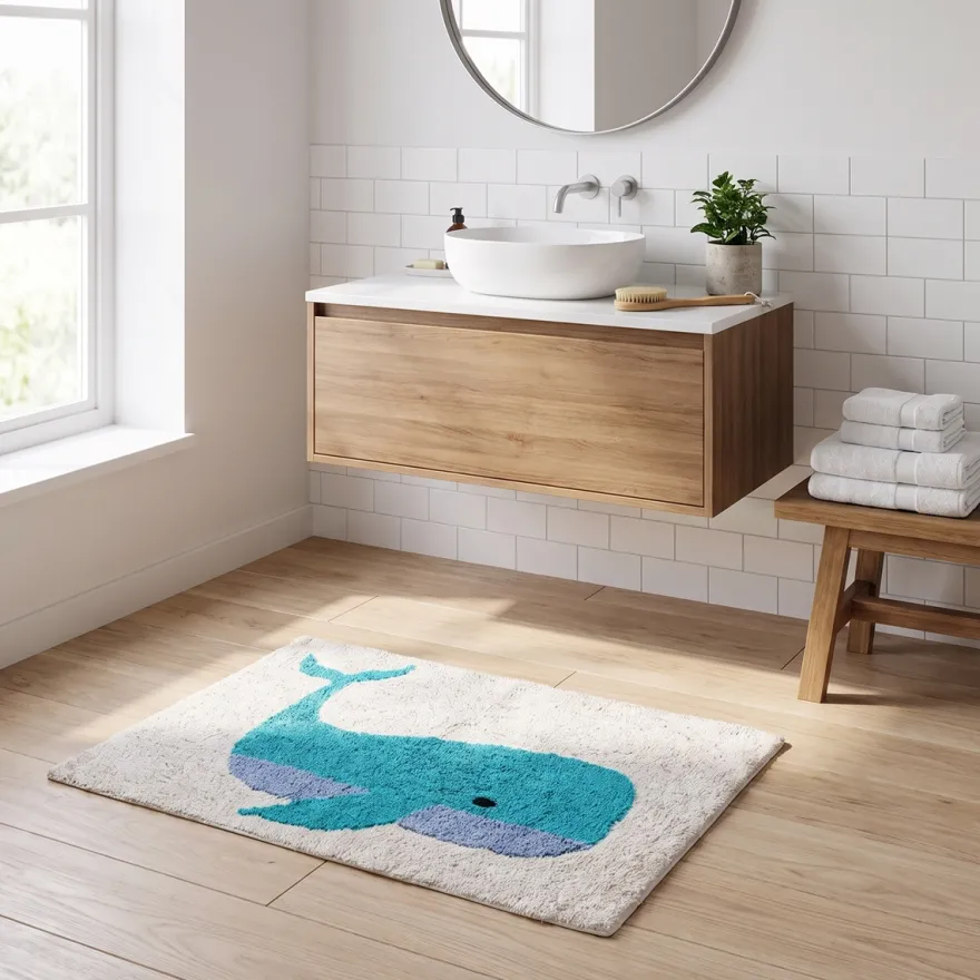 Rex London Bademåtte i tufted bomuld - Hval 50x80 cm