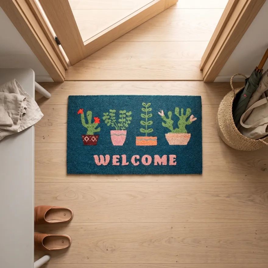 Rex London Dørmåtte i kokos 43x73 cm - Welcome, Plants