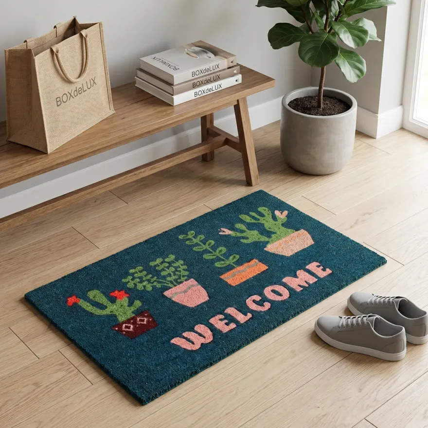 Rex London Dørmåtte i kokos 43x73 cm - Welcome, Plants