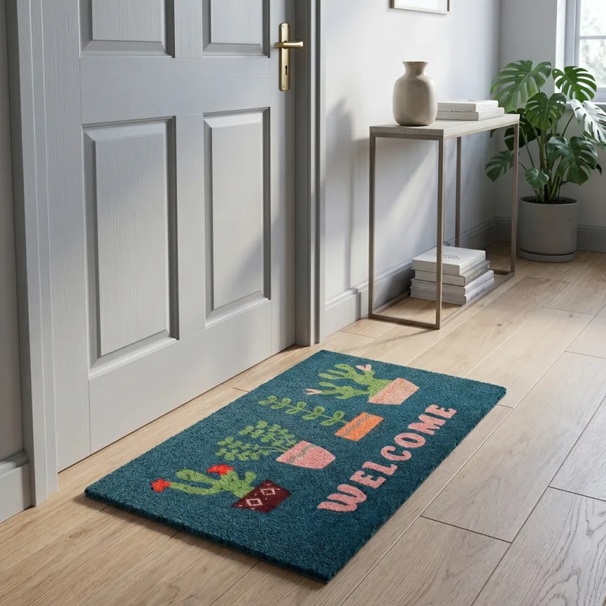 Rex London Dørmåtte i kokos 43x73 cm - Welcome, Plants
