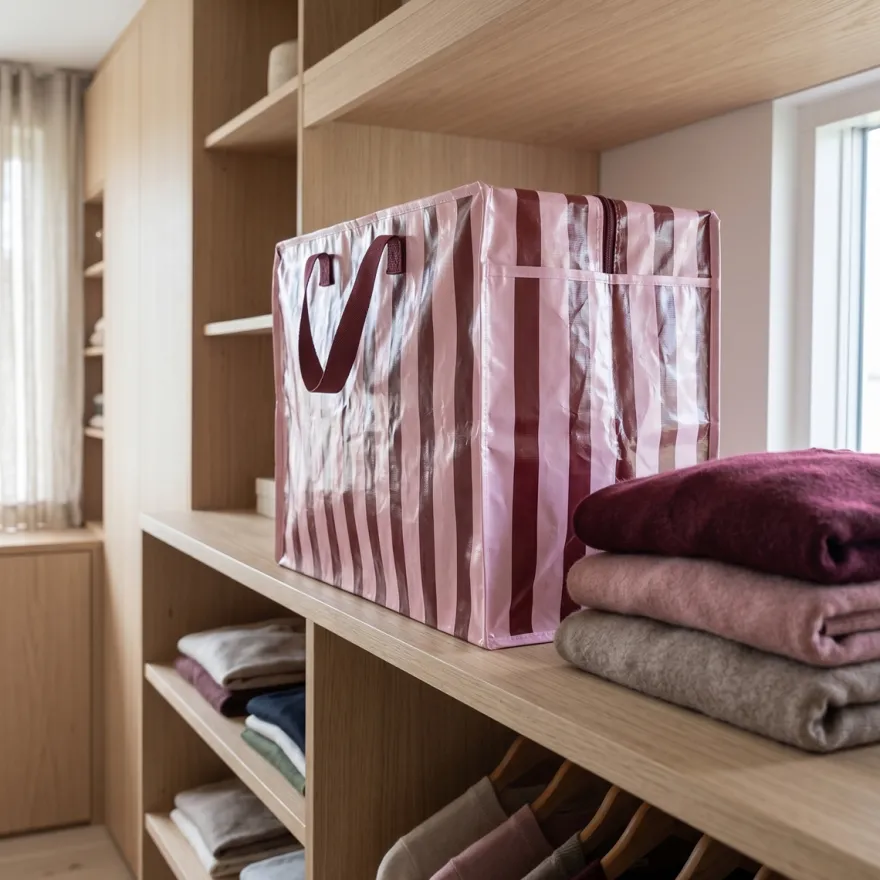 Rex London - Opbevaringspose til dyner - Striber Pink/Bordeaux