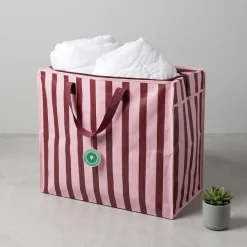 Rex London - Opbevaringspose til dyner - Striber Pink/Bordeaux