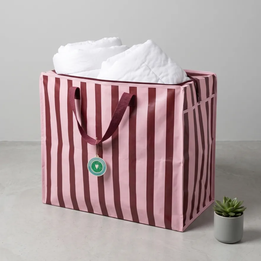 Rex London - Opbevaringspose til dyner - Striber Pink/Bordeaux