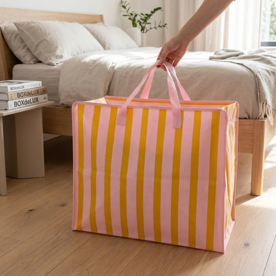 Rex London - Opbevaringspose til dyner - Striber Pink/Orange