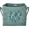 RICE Raffia kurv med hank - BLUE EMBROIDERY