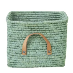 RICE Raffia kurv med Læderhank - Mint