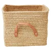 RICE Raffia kurv med læderhanke - NATUR