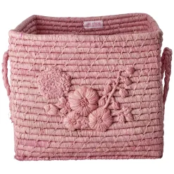 RICE Raffia kurv - PINK EMBROIDERY