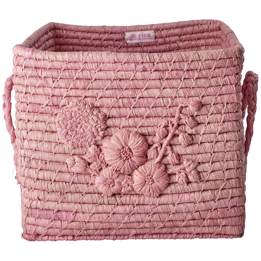 RICE Raffia kurv - PINK EMBROIDERY