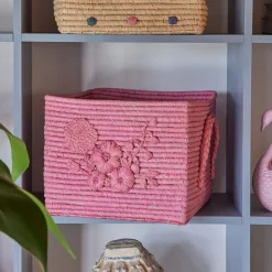 RICE Raffia kurv - PINK EMBROIDERY