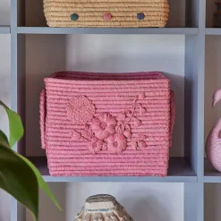 RICE Raffia kurv - PINK EMBROIDERY