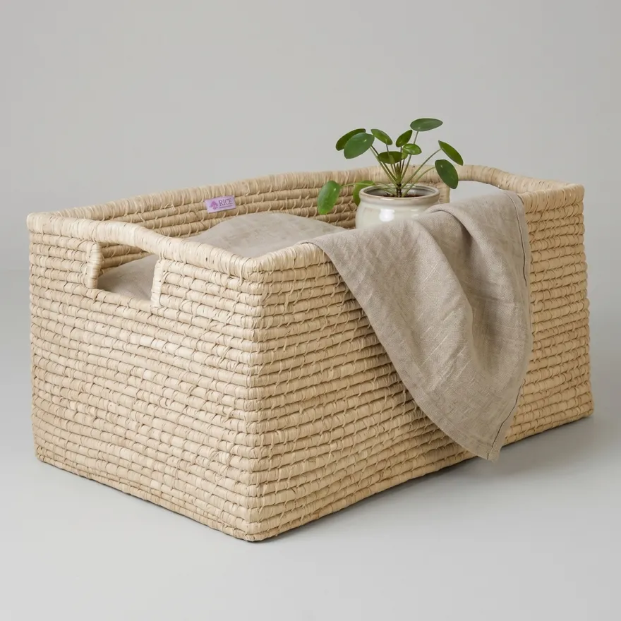 RICE XL Raffia kurv med håndtag - Natur
