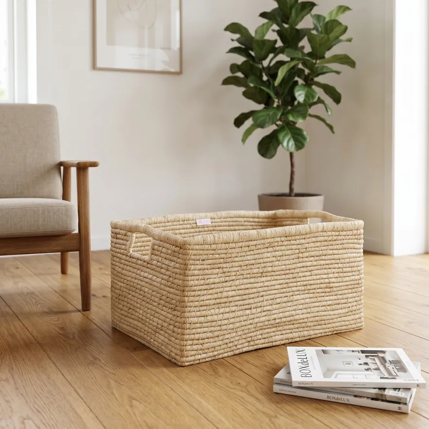 RICE XL Raffia kurv med håndtag - Natur