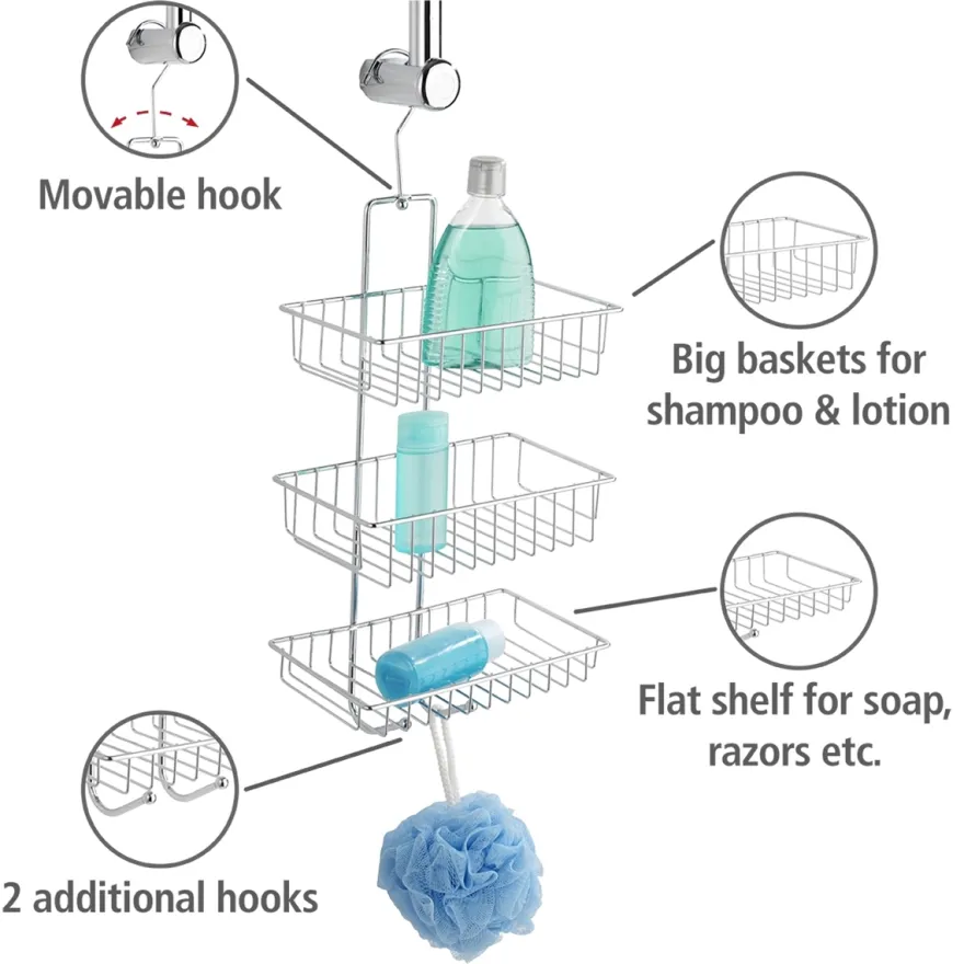 Shower caddy med 3 hylder - Nivala med krog