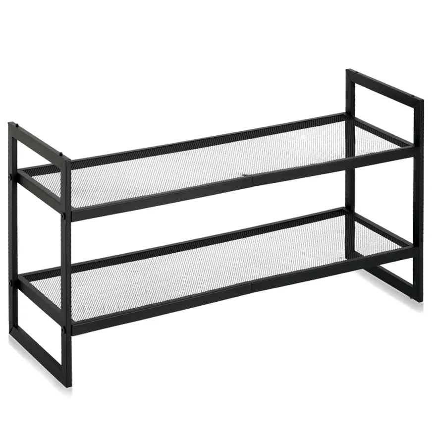 Stabelbar skoreol i sort metal - 2 hylder