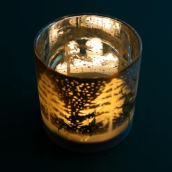 Stor Lysestage i glas - Vinterscenen - GULD Ø15 cm