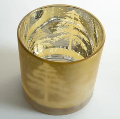 Stor Lysestage i glas - Vinterscenen - GULD Ø15 cm