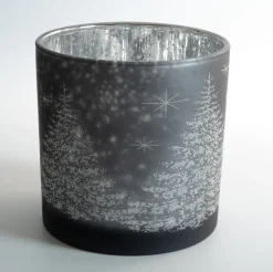 Stor lysestage i glas - Vinterscenen - SØLV Ø15 cm