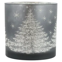 Stor lysestage i glas - Vinterscenen - SØLV Ø15 cm
