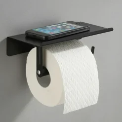 Toiletrulleholder med hylde - Walli, Sort
