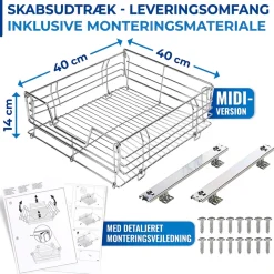 Trådkurv med udtræksskinner til montering i skab, Large