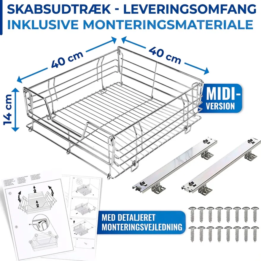 Trådkurv med udtræksskinner til montering i skab, Large