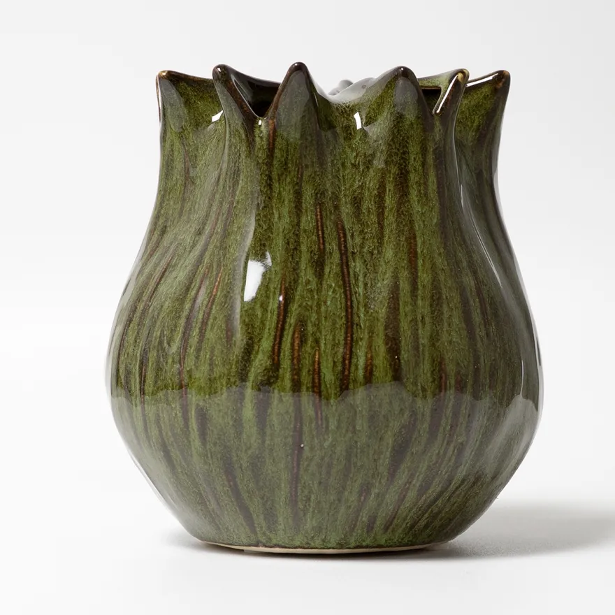 Vase i keramik, Fennel 13cm - Mørkegrøn