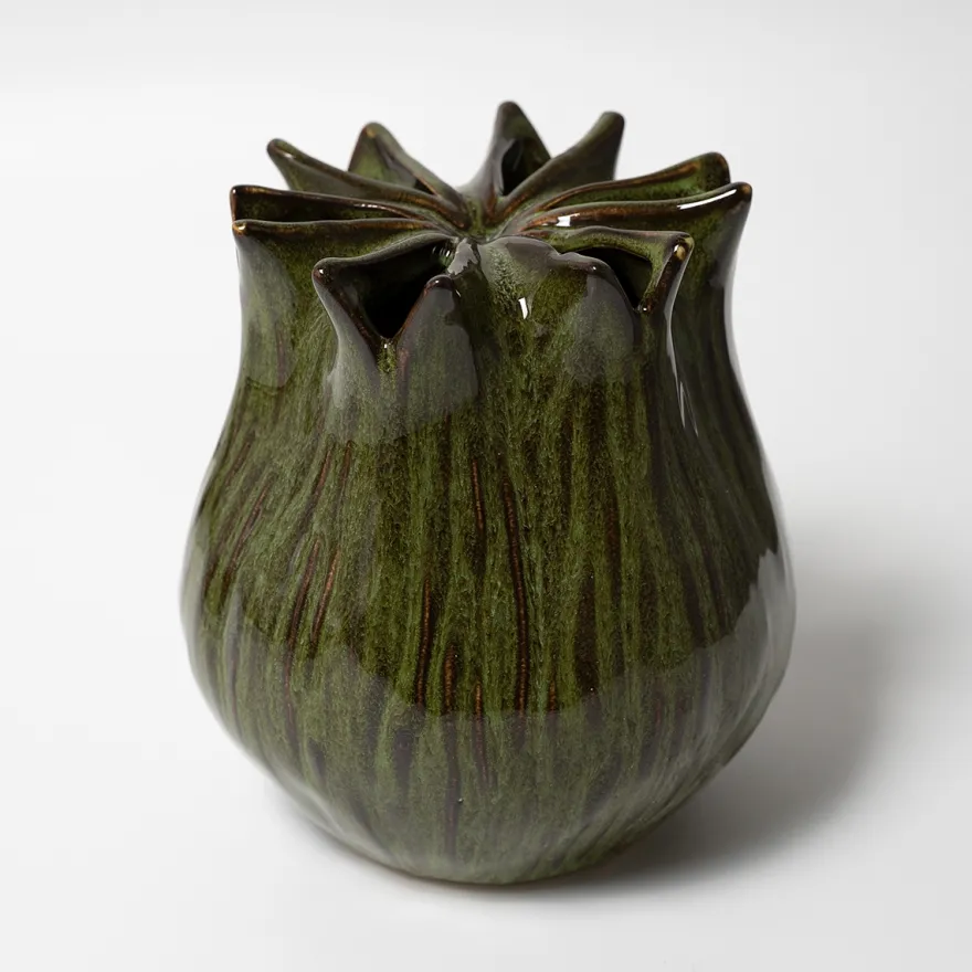 Vase i keramik, Fennel 13cm - Mørkegrøn