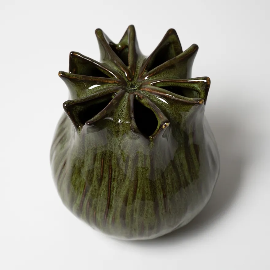 Vase i keramik, Fennel 13cm - Mørkegrøn