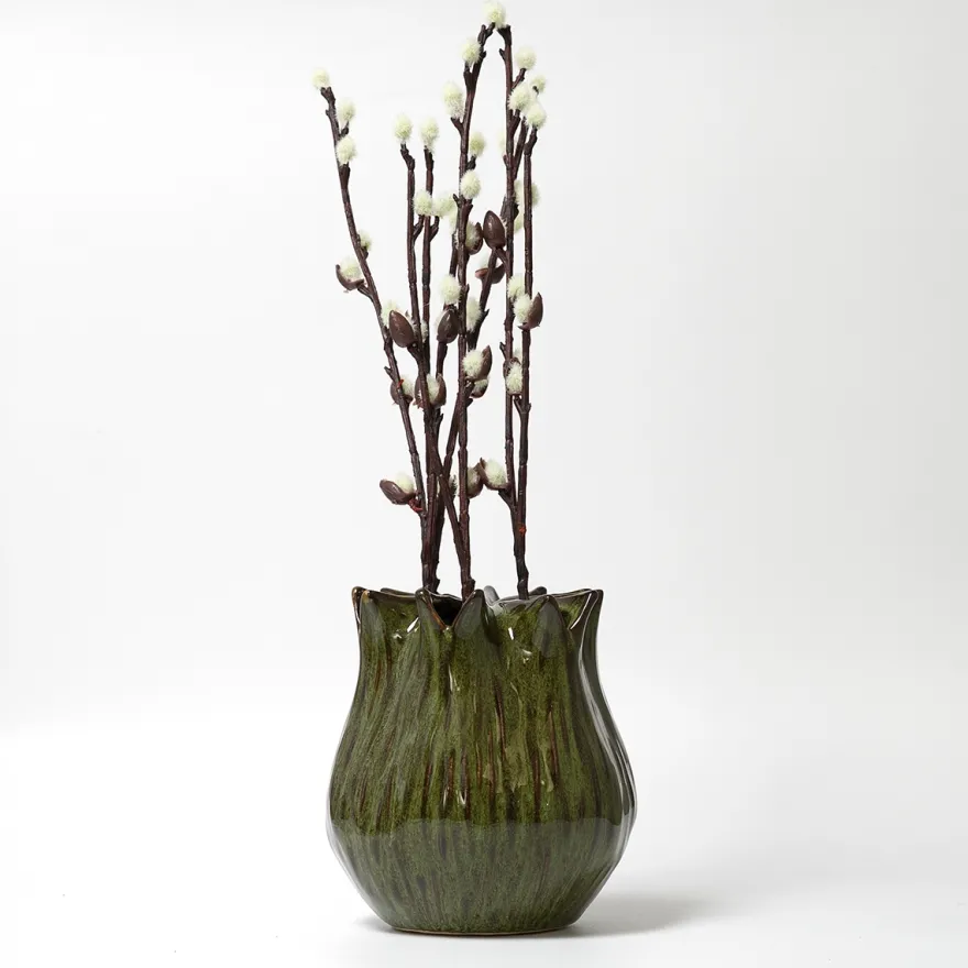 Vase i keramik, Fennel 13cm - Mørkegrøn