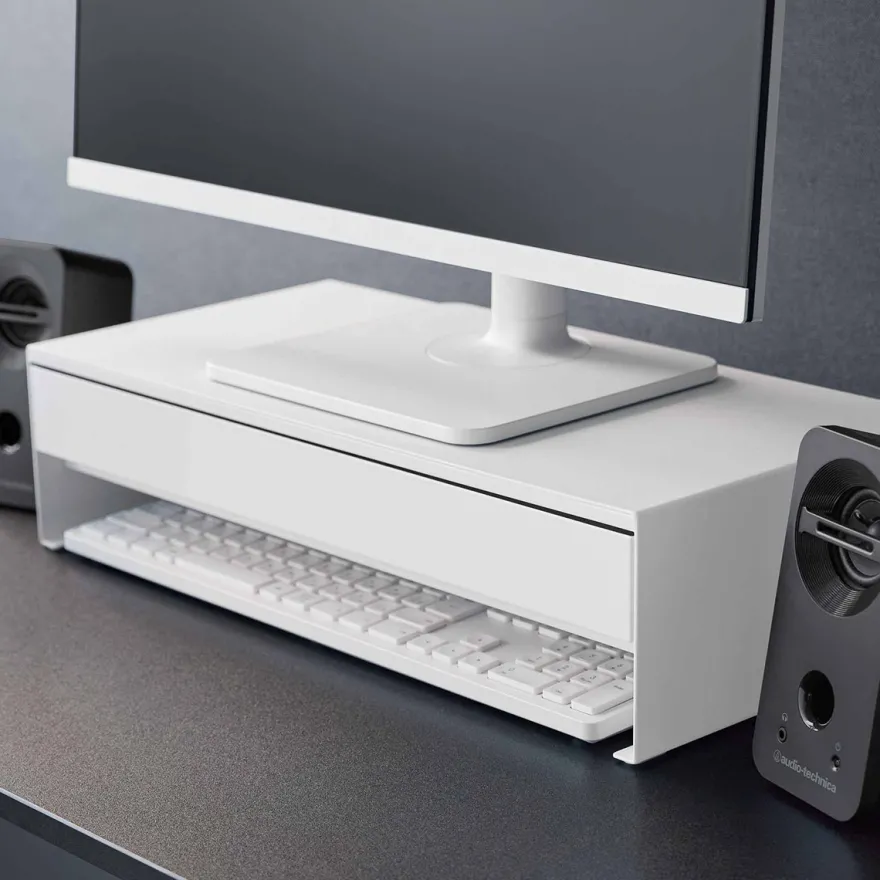 Yamazaki Monitor Stand med skuffe. HVID