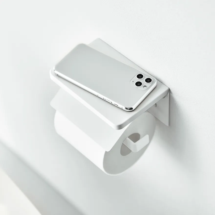 Yamazaki Toiletrulleholder i metal. Single, Hvid