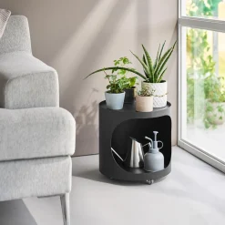 Yamazaki Tower Plantebord med Hjul og Opbevaring - Sort