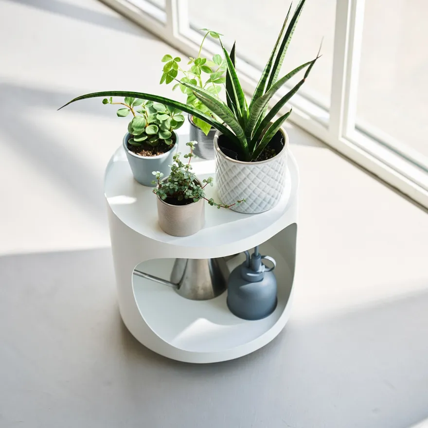 Yamazaki Tower Plantebord på hjul med opbevaring - Hvid