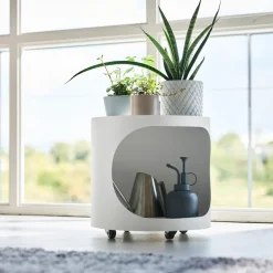 Yamazaki Tower Plantebord på hjul med opbevaring - Hvid