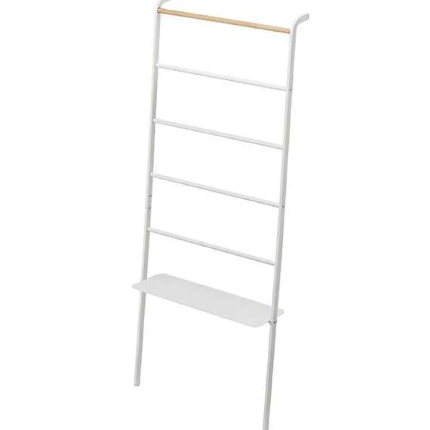 Yamazaki Tower Tøjstige med Hylde - Hvid/Bambus