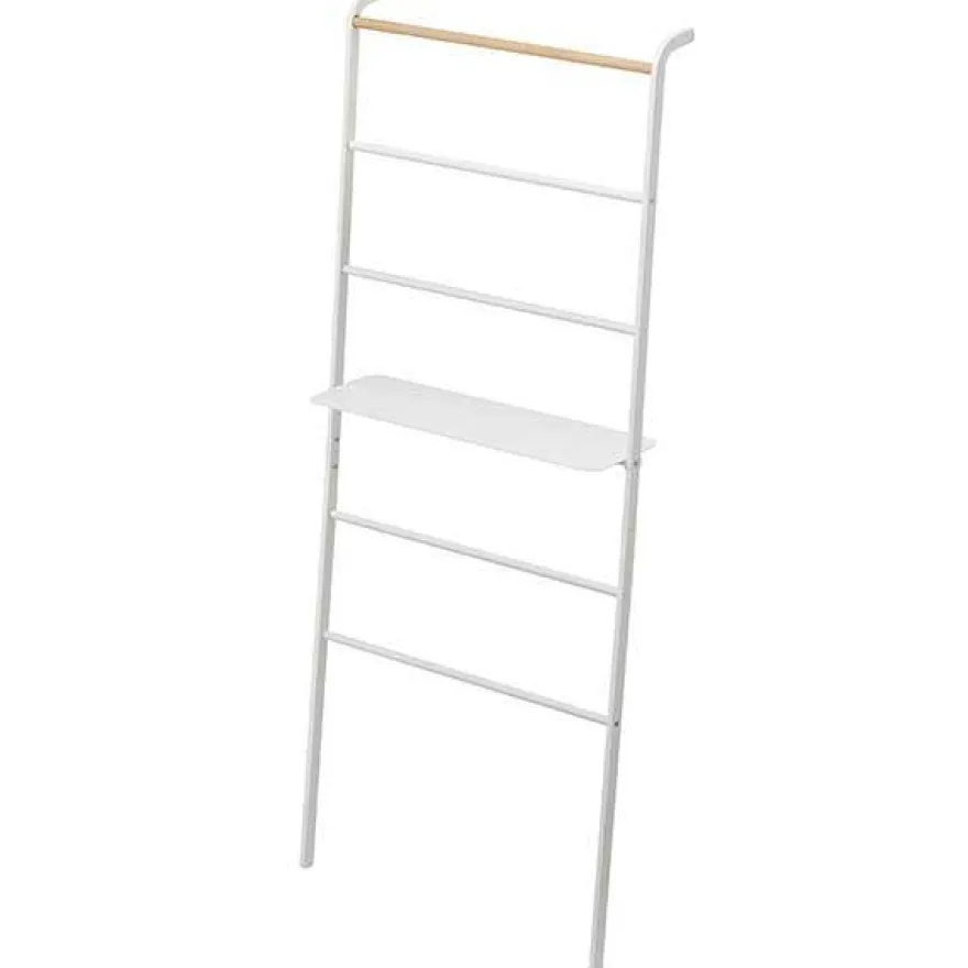 Yamazaki Tower Tøjstige med Hylde - Hvid/Bambus