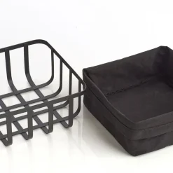 Zeller brødkurv i sort metal med stofpose - 22x22 cm