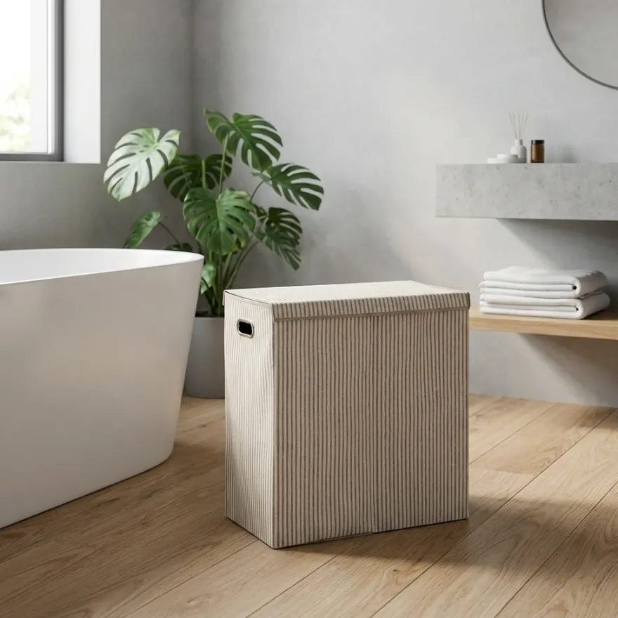 Zeller Dobbelt Vasketøjskurv "Alberte" - Stripes, Beige