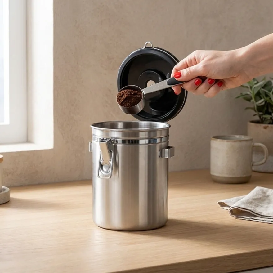 Zeller Lufttæt kaffedåse med ske - 1700ml. - Rustfrit stål