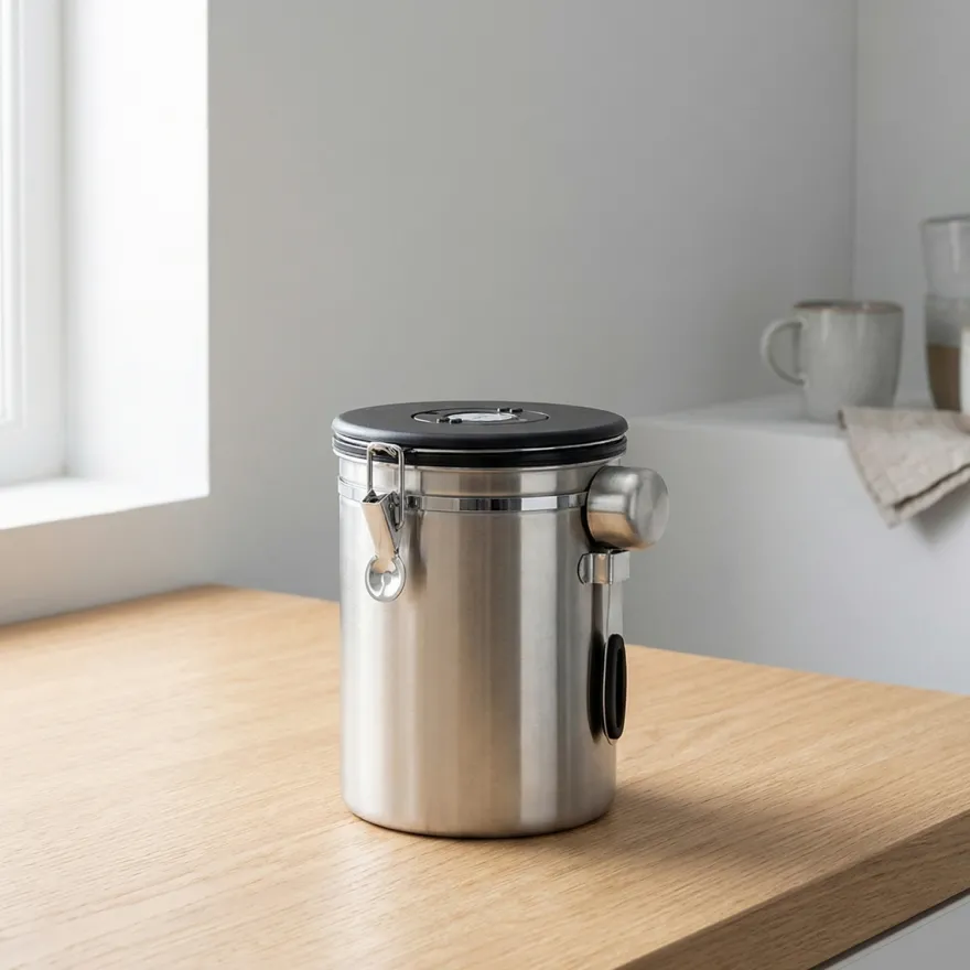 Zeller Lufttæt kaffedåse med ske - 2700ml. - Rustfrit stål