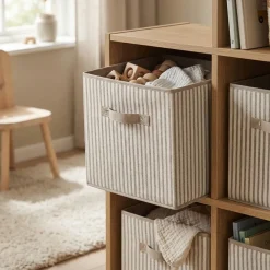 Zeller Rumdelerkurv i stof - "Alberte" BEIGE Stripes