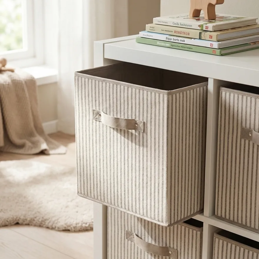 Zeller Rumdelerkurv i stof - "Alberte" BEIGE Stripes