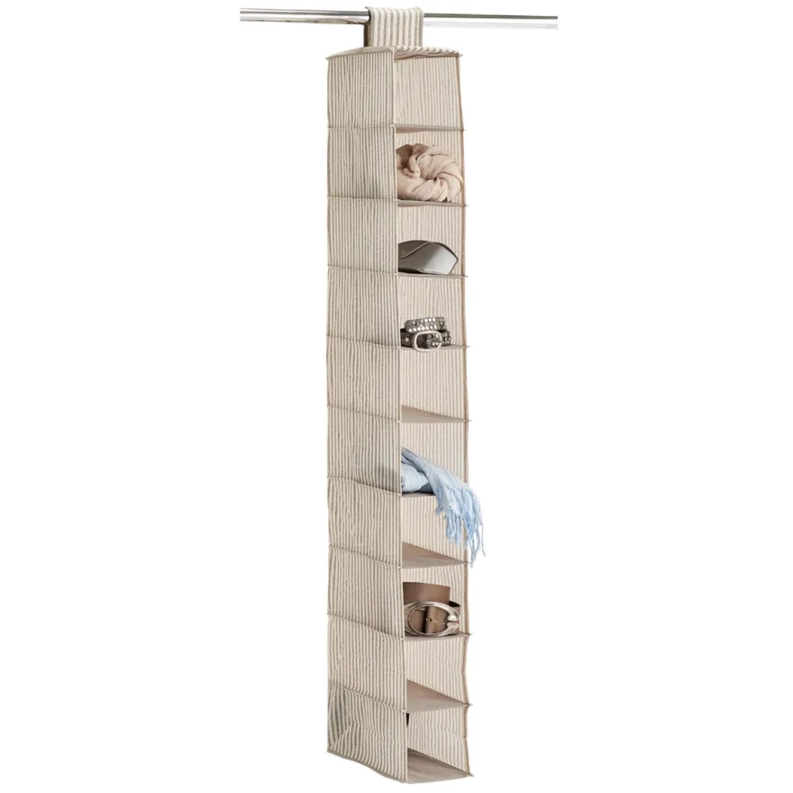 Zeller Stofhylde med 10 rum - "Alberte" BEIGE Stripes