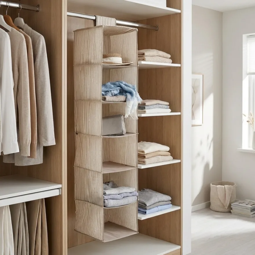 Zeller Stofhylde med 6 rum - "Alberte" BEIGE Stripes