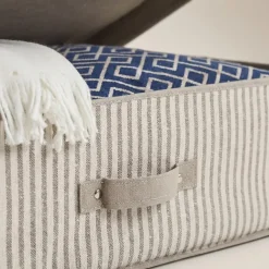 Zeller Stofkasse med låg - "Alberte" BEIGE Stripes