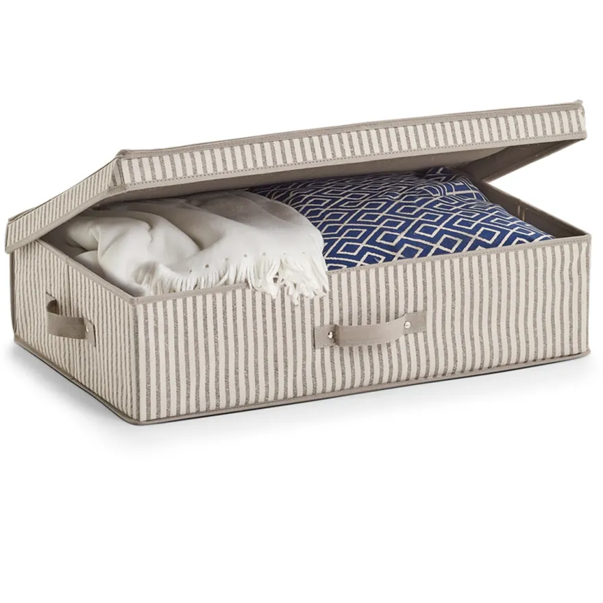 Zeller Stofkasse med låg - "Alberte" BEIGE Stripes