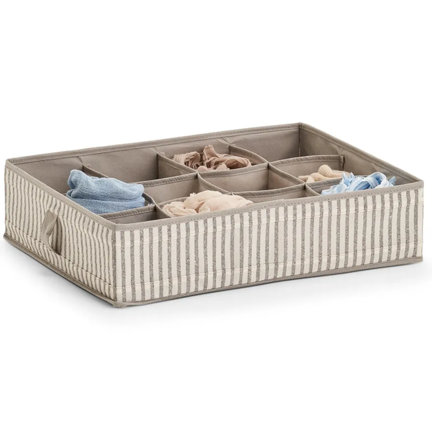 Zeller Stofkasse med 12 rum - "Alberte" BEIGE Stripes