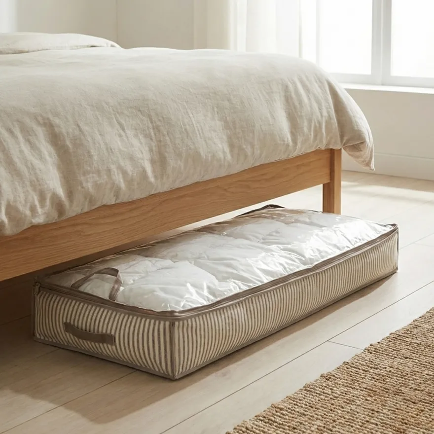 Zeller "Under bed" storage Stofkurv - "Alberte" BEIGE Stripes