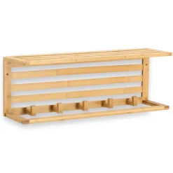 Zeller Væghylde med 5 knager i bambus - 57 cm